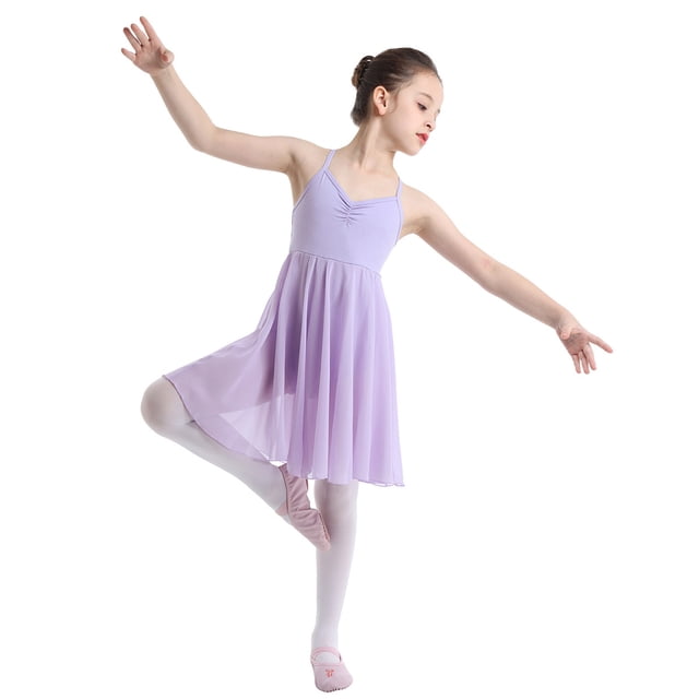 Xnihocha Robe de Danse Ballet Dos Croisé Solide pour Filles Enfants Costume de Danse Lyrique Moderne Lavande TG