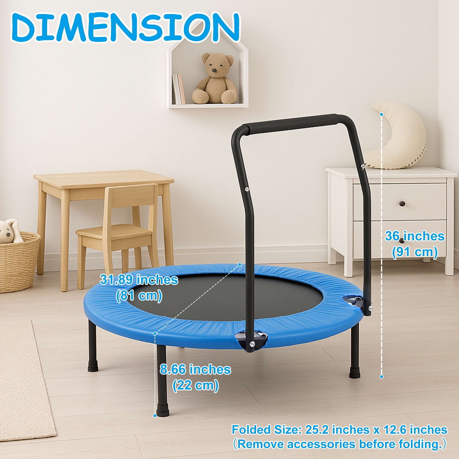 ALPULON 3FT Trampoline for Kids, Foldable Trampoline Indoor/Outdoor, Easy Storage, for Playtime or Birthday Gifts