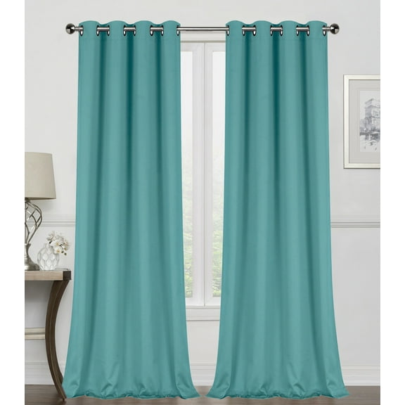 Regal Home Collections 2 Pack 100% Blackout Thermal Energy Saving Grommet Top Curtain Panels - Teal, 63 in. Long