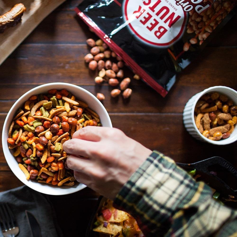 BEER NUTS Cantina Mix - 32 oz. Resealable Bag, Original Peanuts, Chili Lemon Roasted Corn, Black Bean Sticks, Guacamole
