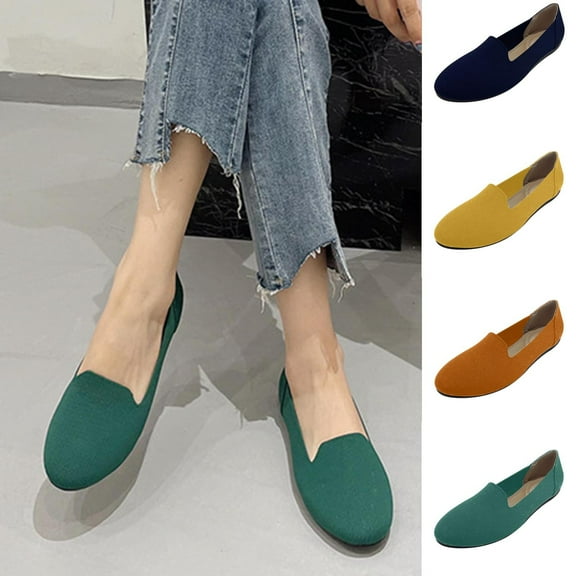 Fesfesfes Platform Shoes for Women Round Toe Fly Weaving Mesh Surface Round Head Shallow Mouth Comfortable Slip-on Flat Shoes 39(7)