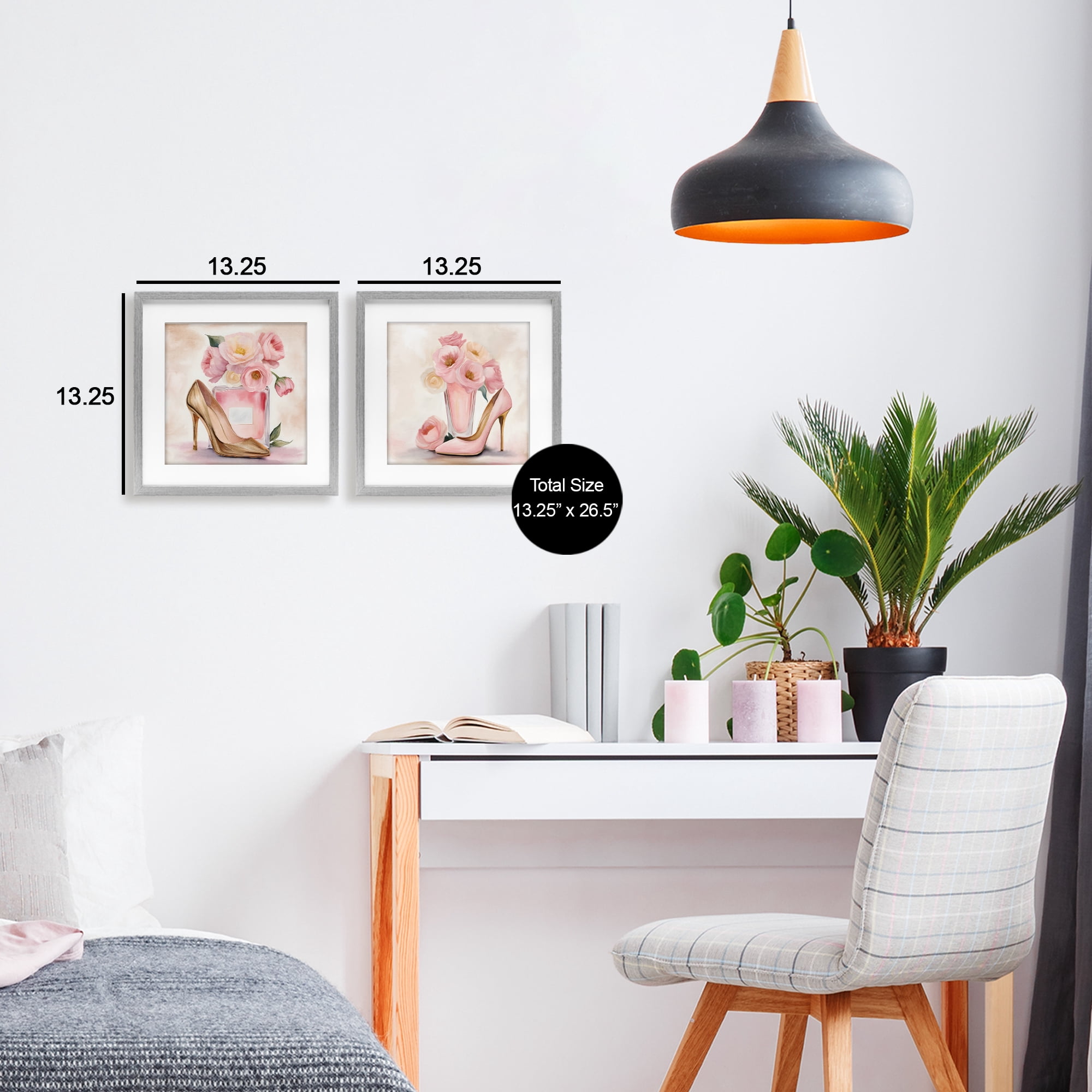 Stupell Industries Blush Pink Beauty 2 Piece Gray Framed Print Under Glass Set, design by Kim Allen