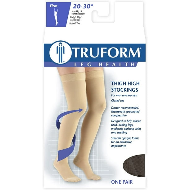 20-30 mmHg Compression Stockings for Men and Women, Thigh High Length, Dot  Top, Closed Toe, Black, Medium