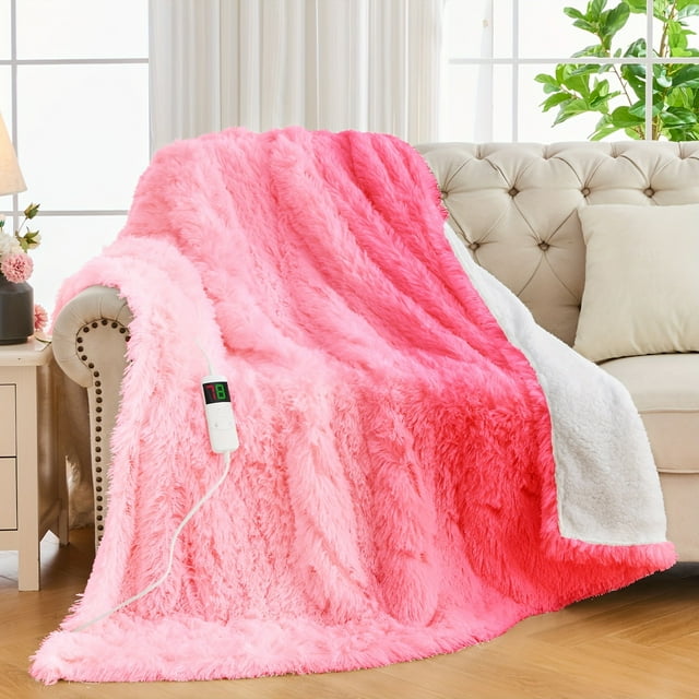 MesaSe 1pc Electric Heated Throw Blanket Soft And Cozy Electric Heating Blanket Shaggy Long Fur Faux Fur Heated Blanket With Heat Settings And Auto Shut-Off Flannel Single Person Warm