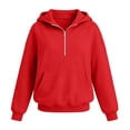 thumbnail image 5 of Rrxhxhs Hoodies for Girls Solid Color Half Zip Long Sleeve Oversized Casual Hooded Sweatshirt with Kangaroo Pocket,Red,11-12 Years, 5 of 5