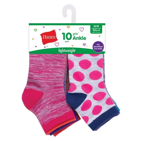 Hanes Fashion Colors Ankle Socks, 10 Pack (Little Girls & Big Girls)