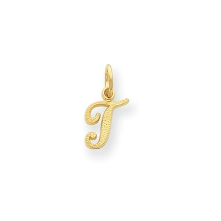 14k Initials Charm - The Sadie 14k Yellow Gold Mini Satin Script Initial Charm, Letter T