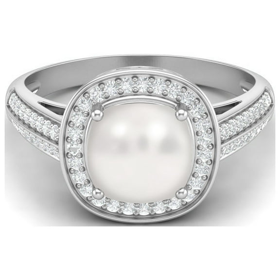 Halo Accent Cushion 2.1 Cts Natural Pearl Gemstone Bridal Ring Solitaire Engagement Women Valentines Day Gifts Ring in 925 Sterling Silver