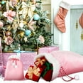 thumbnail image 3 of 2 Pieces Christmas Santa Gift Bag Pink Velvet Drawstring Bag Treat Bag for Xmas Party Favor Supplies Holiday Wrapping, 3 of 6