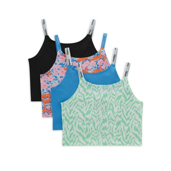 Hanes Girls' Originals Cotton Stretch Crop Cami, 4-Pack, Sizes S-XL
