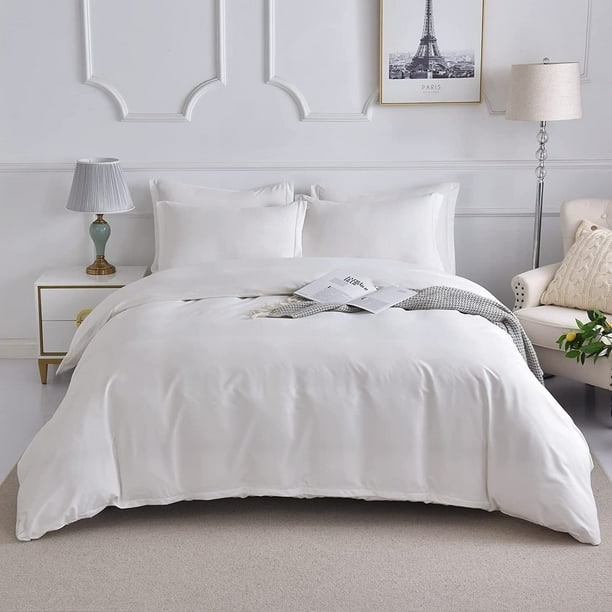 BLEUM CADE White Queen Size Bedding Comforter Cover Set，3 Pieces Comfy