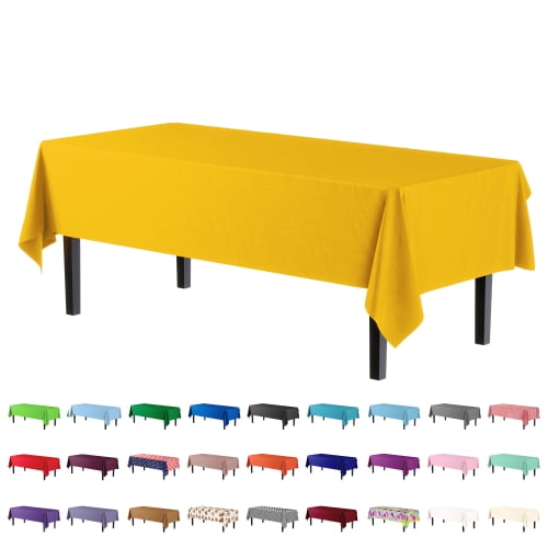 Exquisite 12 Pack Premium Rectangular Plastic Tablecloth, Yellow, 54" x