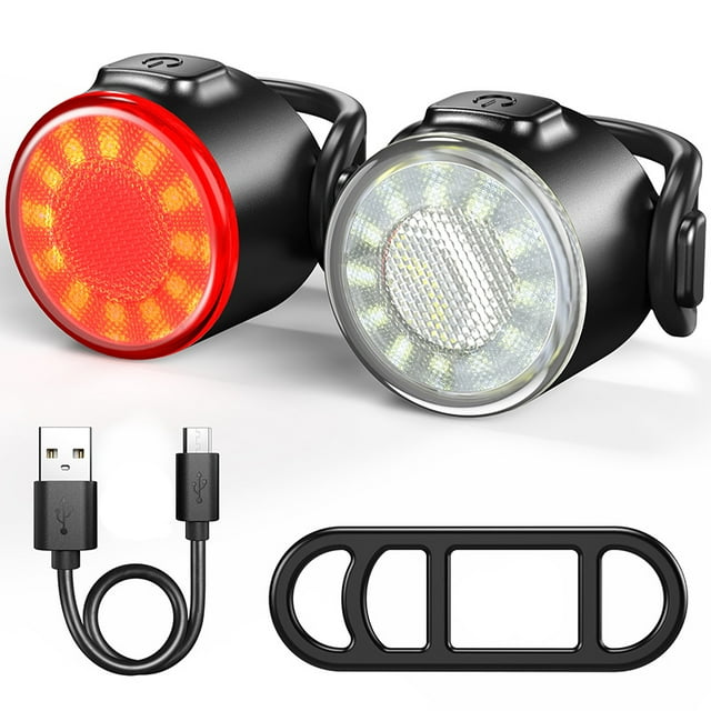 SUTENGDA 1 set USB Rechargeable Bike Light Set - Front Headlight and Back Taillight for Safe Night Cycling - Portable and Rotatable Bicycle Lighting Accessories