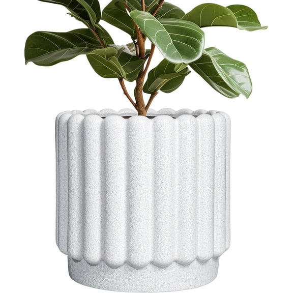 Ceramic Flower Pots - 12 Inch Plant Pot Indoor Outdoor, Fluted Large Ceramic Planters with Drainage Hole, Modern Round Planters, Apartment Decor, Plant Lover Gifts, White