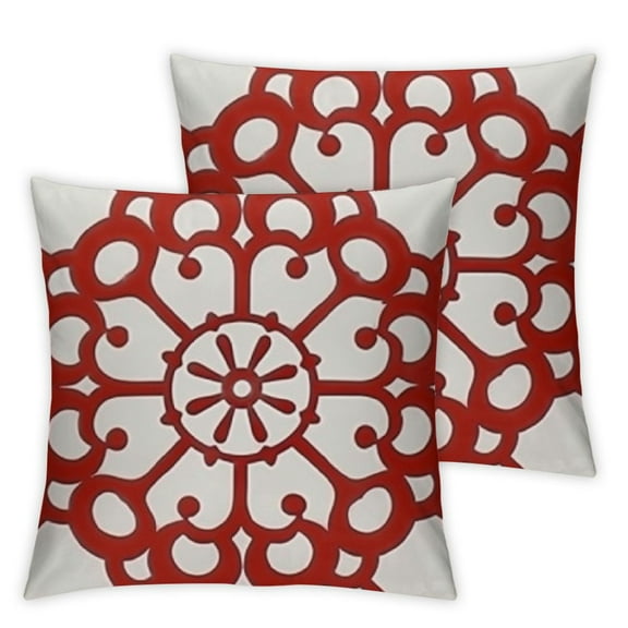 nygtbtfer Geometric Red Flower Decorative Throw Pillow Covers , Set of 2 Abstract Red Flower Cushion Cover Square Pillow Cases for Couch Patio Sofa Home Decor 12x12in
