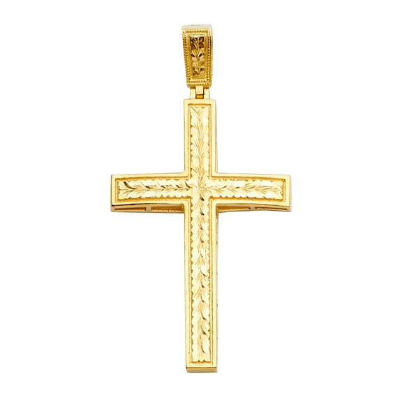 Ioka - 14K Yellow Gold Cross Religious Charm Pendant For Necklace or Chain