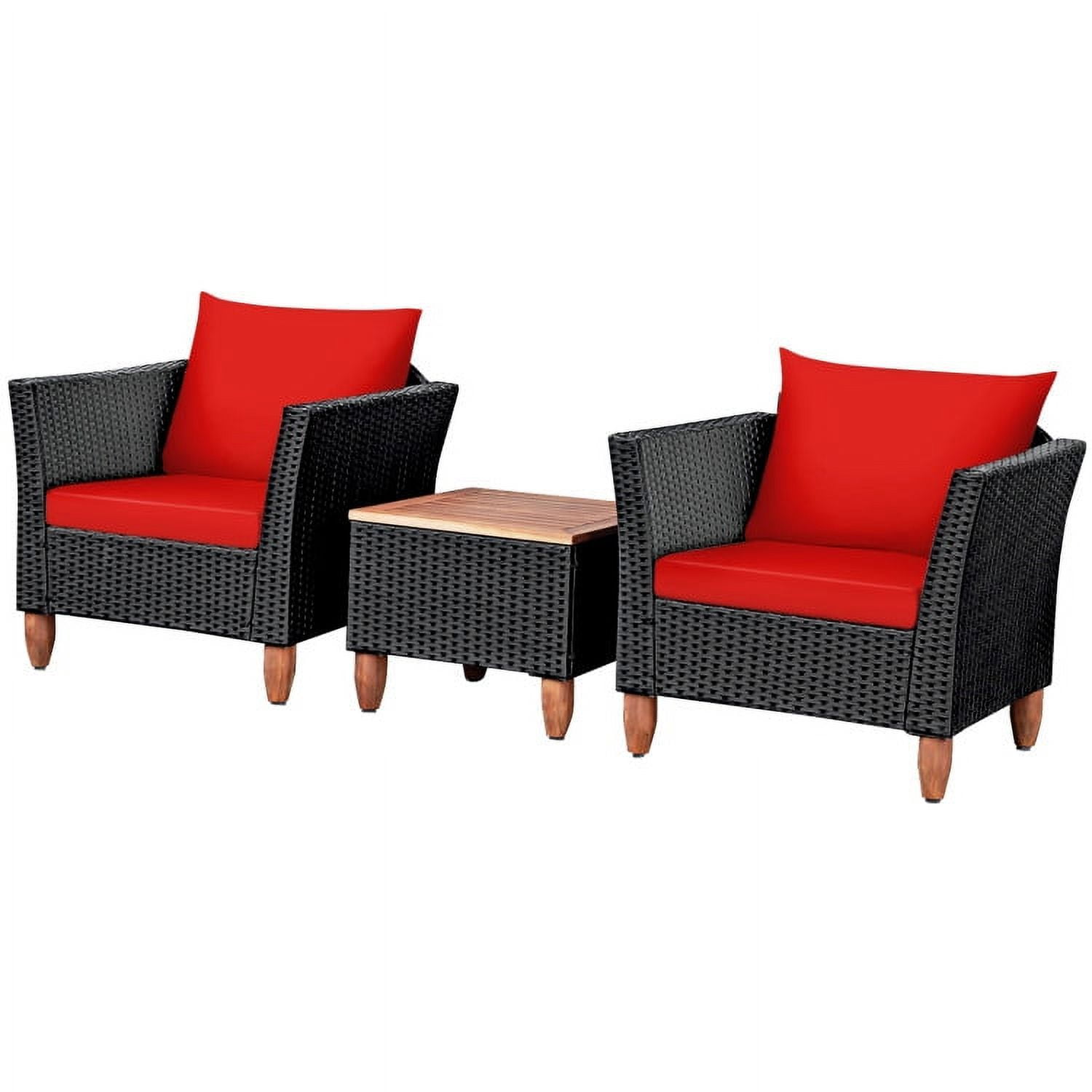 Aimee Lii 3 Pieces Outdoor Patio Rattan Furniture Set with Coffee Table, Modern Patio Furniture, Red