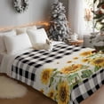 thumbnail image 3 of Farm Sunflower Plant Retro Black Check Throw Blanket Flannel Fleece Throws, Rustic Watercolor Floral Bee Lightweight Super Soft Warm Blankets for Couch Sofa Bed All Season Use, 40x50 in, 3 of 9