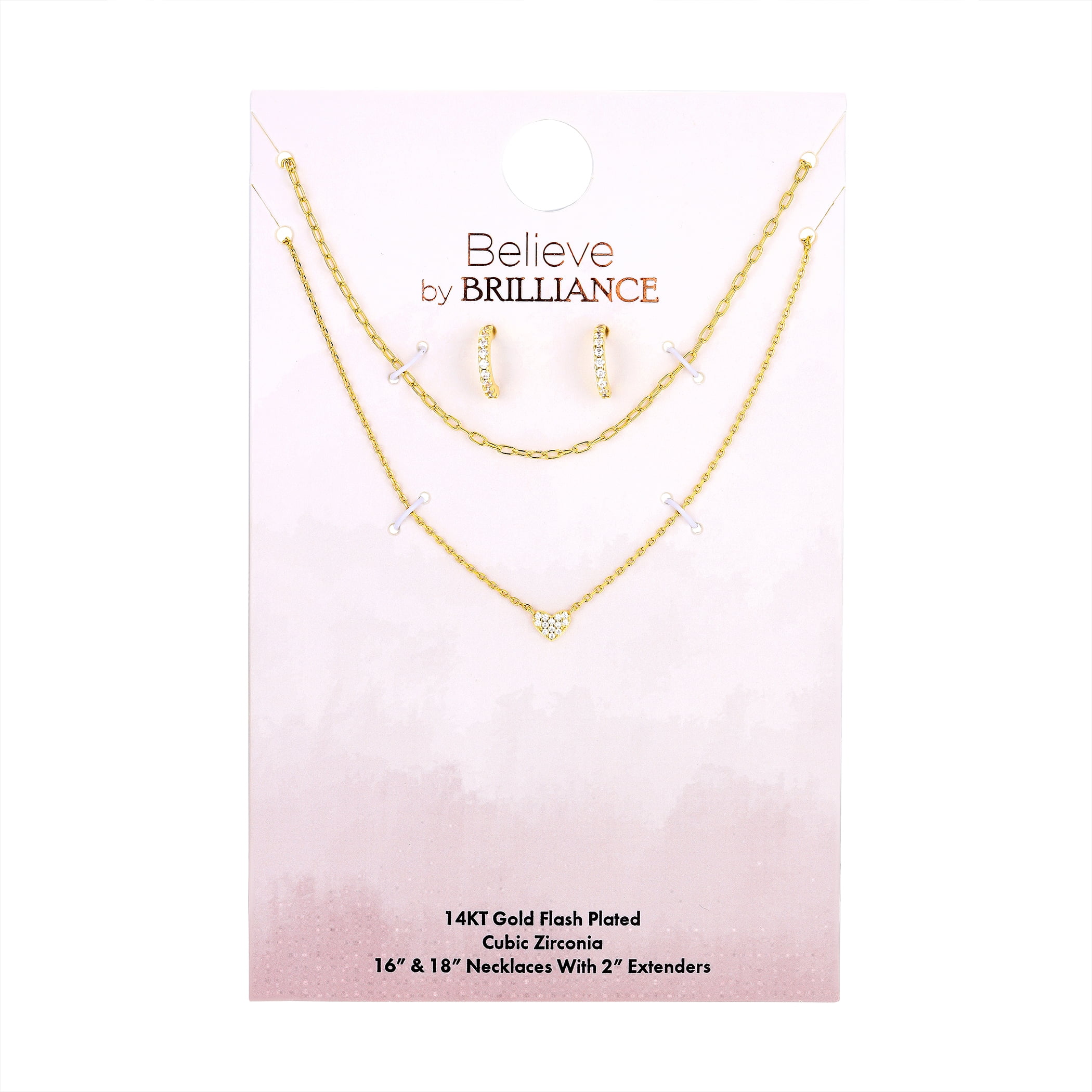 Believe by Brilliance Cubic Zirconia Heart Necklace and Earring Set in 14KT Gold Flash Plated