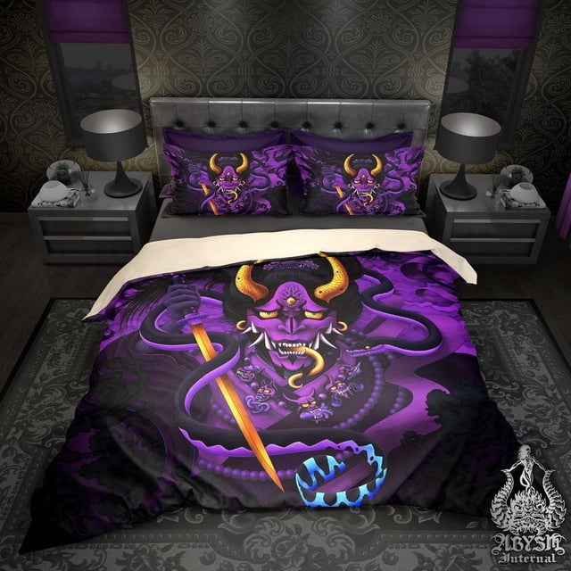 Pastel Goth Bedding Set, Comforter or Duvet, Anime Hannya Bed Cover, Japanese