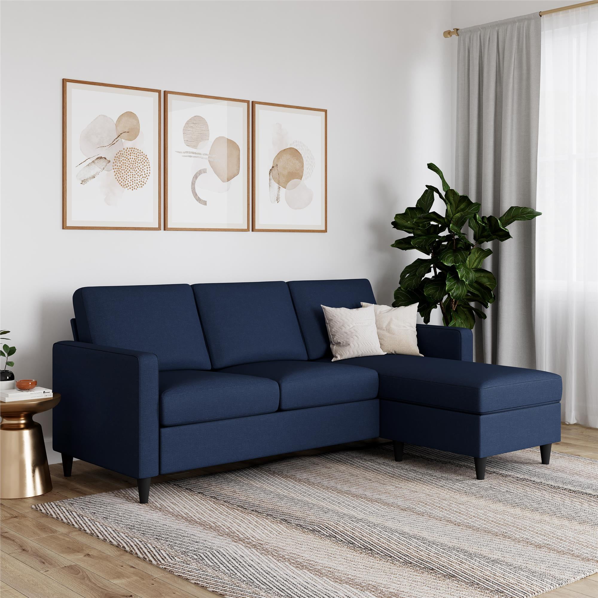 DHP Cooper Reversible Sectional Sofa, Blue Linen