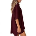 thumbnail image 2 of Women'S Two Piece Lounge Set 2025 Summer Casual Oversized Shirts Biker Shorts Deep Wine Red M, 2 of 8