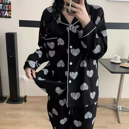 

CoCopeaunt Women Pyjamas Sets Winter And Autumn Stripe Love Printing Pyjamas Women Clothing Pajamas Long Sleeve Pijamas Sleepwear