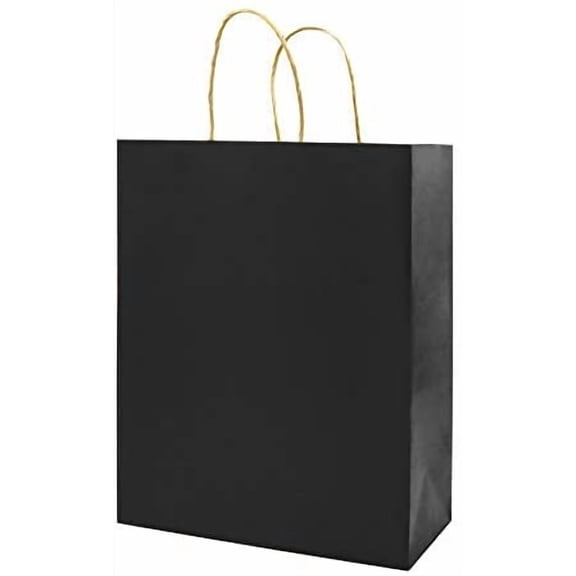 Small 100 Pack 5.25x3.25x8 Inch Black Kraft Paper Bags with Handles Bulk, Gift Bags, Craft Grocery Shopping Retail Party Favors Wedding Business Sacks (Black, 100pcs)
