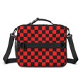 thumbnail image 2 of Red and Black Checkered Pattern Insulated Lunch Bag with Shoulder Strap and Bottle Holder,Bento School Lunch Bag Box,11x9.5x3.5 Inches, 2 of 5