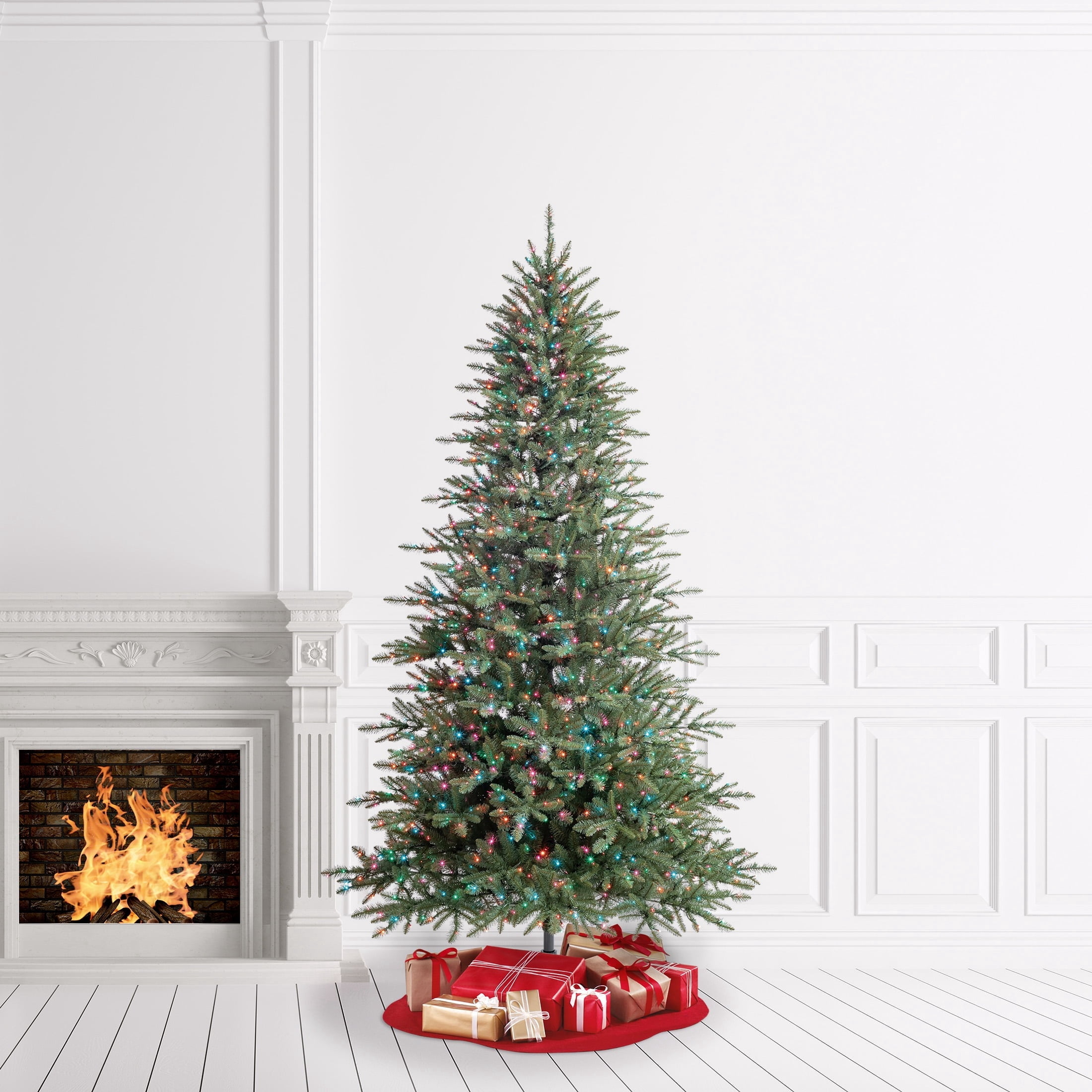 9' Pre-Lit Milford Pine Green Artificial Christmas Tree with LumaDazzle Color-Changing Twinkle LED Lights, Quick Set, and Stand, by Holiday Time