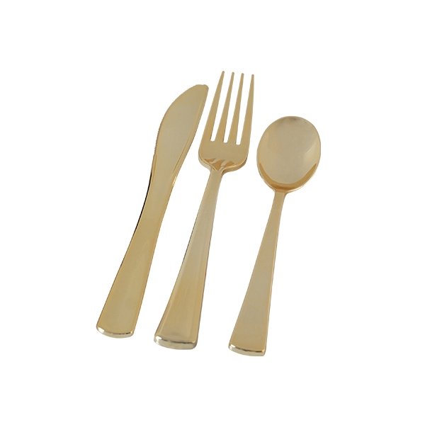 Gold & White Plastic Cutlery Set for 8