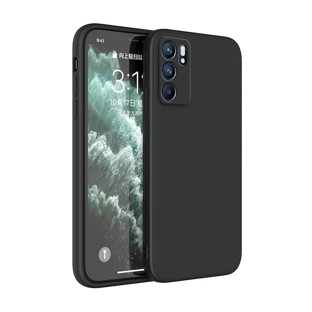 Square Liquid Silicone Case for OPPO Reno 6 Pro Plus Ultra Thin Protect Funda Reno6 6Pro ProPlus 5G Original Phone Cover Classic Black Reno 6 5G