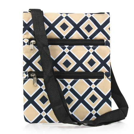 Zodaca Women Lightweight Padded Messenger Crossbody Shoulder Strap Bag for Work Traveling Shopping - Khaki/Black Times