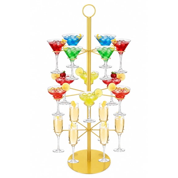 Cocktail Tree Stand for Drinks, 3 Tiers 18 Holders Champagne Tower for Parties, Bar Wedding Metal Wine Glass Display Holder for Martinis Margarita Gin Wine Bridal Cups