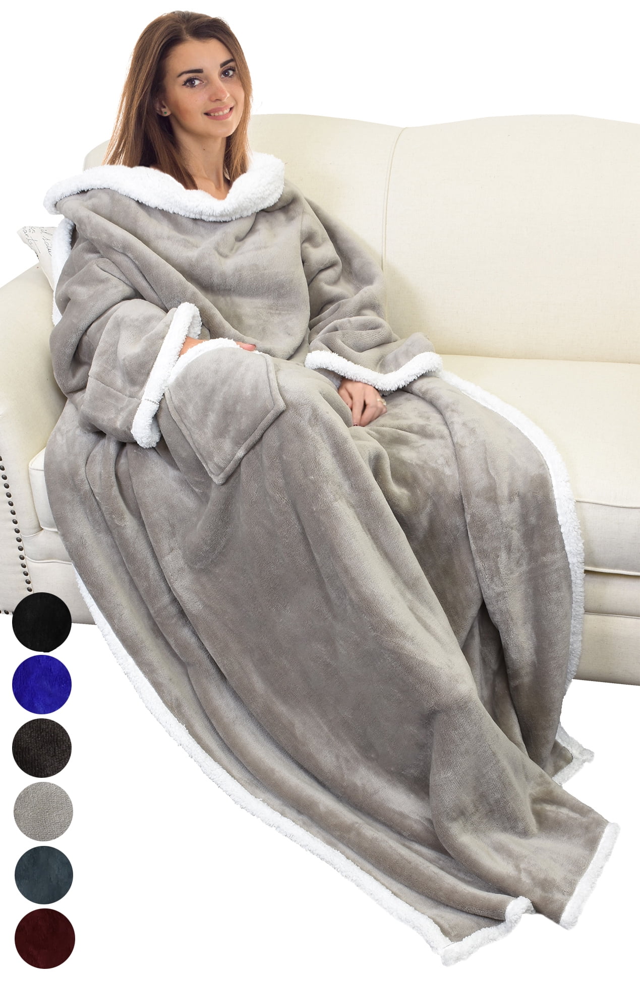 **Sale Now On** Warm Sleeved Fleece Snuggle Wrap Blanket Snuggie With Pockets 