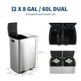 thumbnail image 4 of 16 Gallon Dual Compartment Trash Can, Stainless Steel Recycling Bin with Soft-Close Lids, Foot Pedals & Dual Inner Buckets, 60L Commercial Garbage Can for Kitchen, Silver, 4 of 9