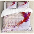 thumbnail image 1 of Birds King Size Duvet Cover Set, Flame Colored Sketch of Flying Broad-Billed Hummingbird with Feathers, Decorative 3 Piece Bedding Set with 2 Pillow Shams, Violet Orange and Burgundy, by Ambesonne, 1 of 3