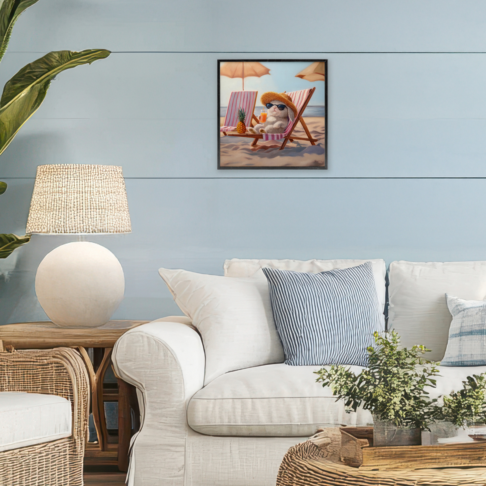Beach Bun Relaxation Black Framed Giclee Art, design by Lucia Heffernan