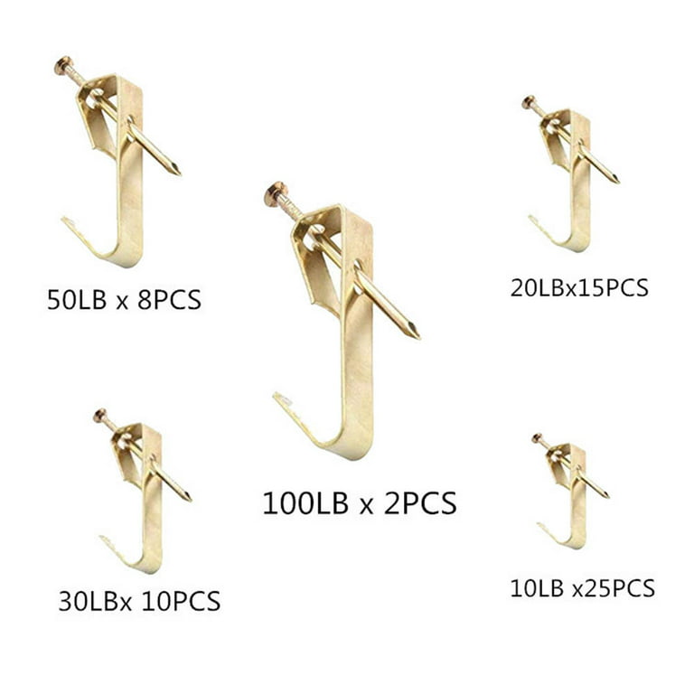 Heavy Duty Picture Frame Hooks Supports Up to 100 lbs - 10 Pack with Nails  | Picture Hanging Hooks for Drywall - Mirror Hanging Hardware - Plaster