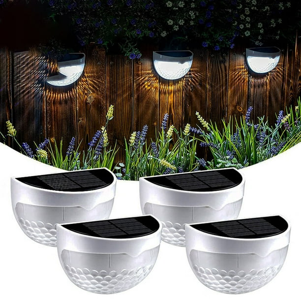 Juego de 4 luces solares de pared LED blancas, apliques de pared para exteriores, IP65 resistente al agua, iluminación decorativa de pared, luz para vallas, patios, jardines, puertas de entrada, escal