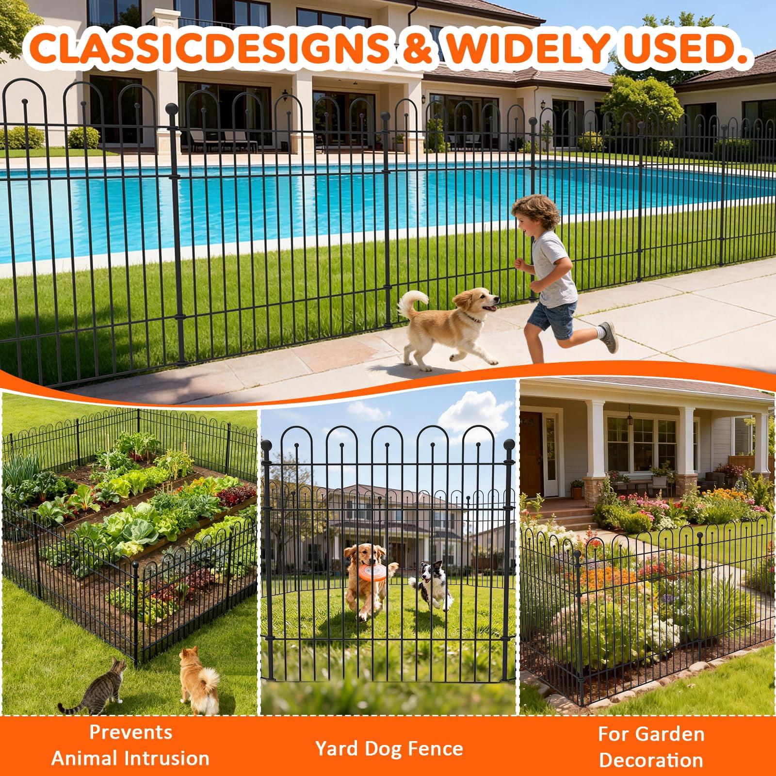 Yacona 10 Panels Garden Fence Animal Barrier, 32 in (H) x23.6ft (L) Outdoor Dog Fence with Lock, No Dig Fencing for Yard