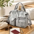 thumbnail image 4 of Nylon Tote Bag Waterproof Large Capacity Multi Pocket Travel Handbag Crossbody Bag for Outdoor Camping(Grey-50x35x13cm), 4 of 5