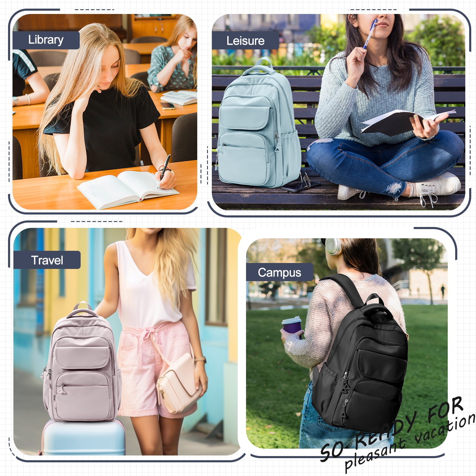 Cute Backpack for Women Men, Waterproof High School Bag Basic Backpack for College Students, Travel Laptop Backpack Lightweight Casual Daypack, Middle School Bookbag, Beige