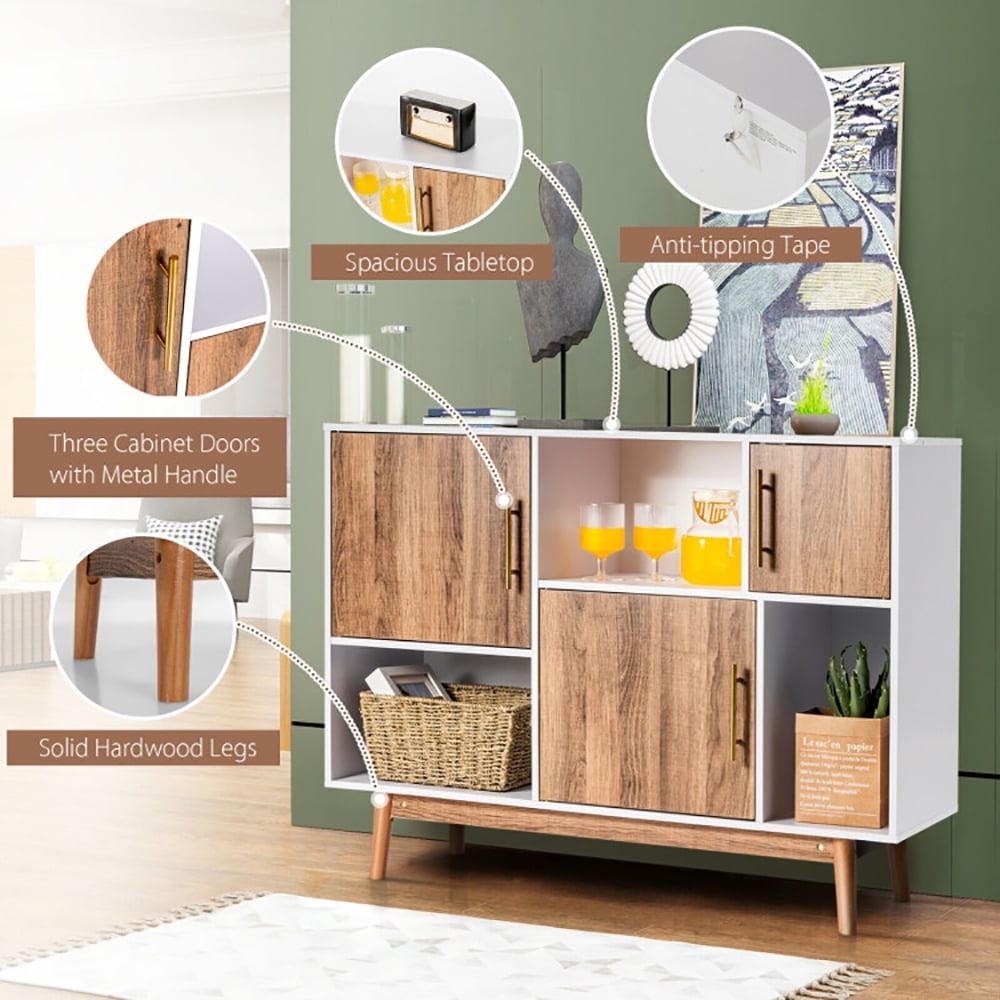 Finihen Storage Cabinet, Sideboard Storage Cabinet with Storage Compartments, for Living Room, Home, Office, Entryway, Brown