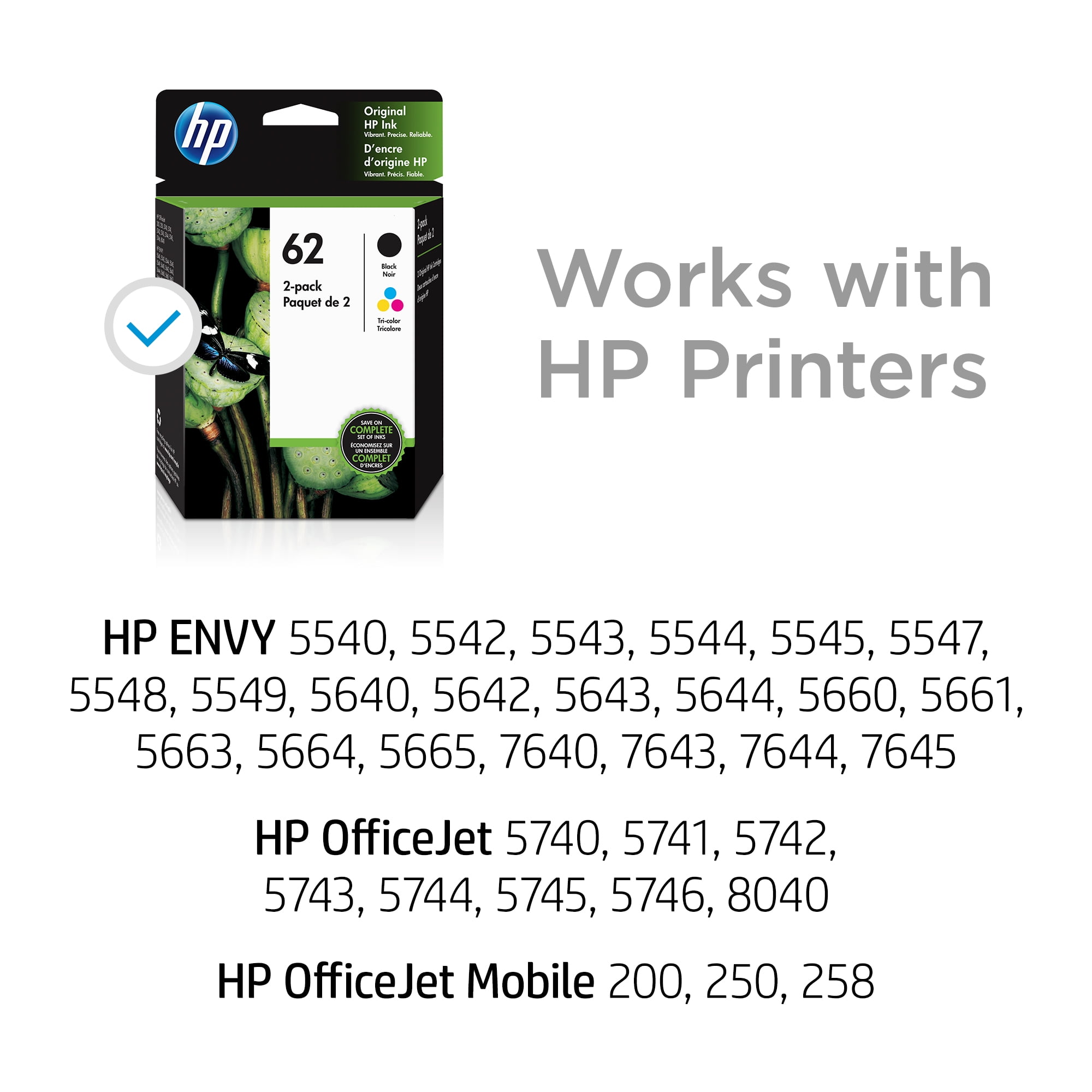 HP 62 pack de 2 cartouches authentiques d'encre noire/trois couleurs :  : High-tech