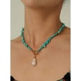 thumbnail image 6 of CANEVINKA Boho Statement Turquoise Choker, Dainty Baroque Pearl Pendant Necklace, Trendy Turquoise Jewelry for Summer, 6 of 7