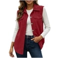 thumbnail image 3 of Women Corduroy Vest Sevevn Collared Sleeveless Button Down Casual Waistcoat with Chest Pockets for Daily Layering Outfits, 3 of 8