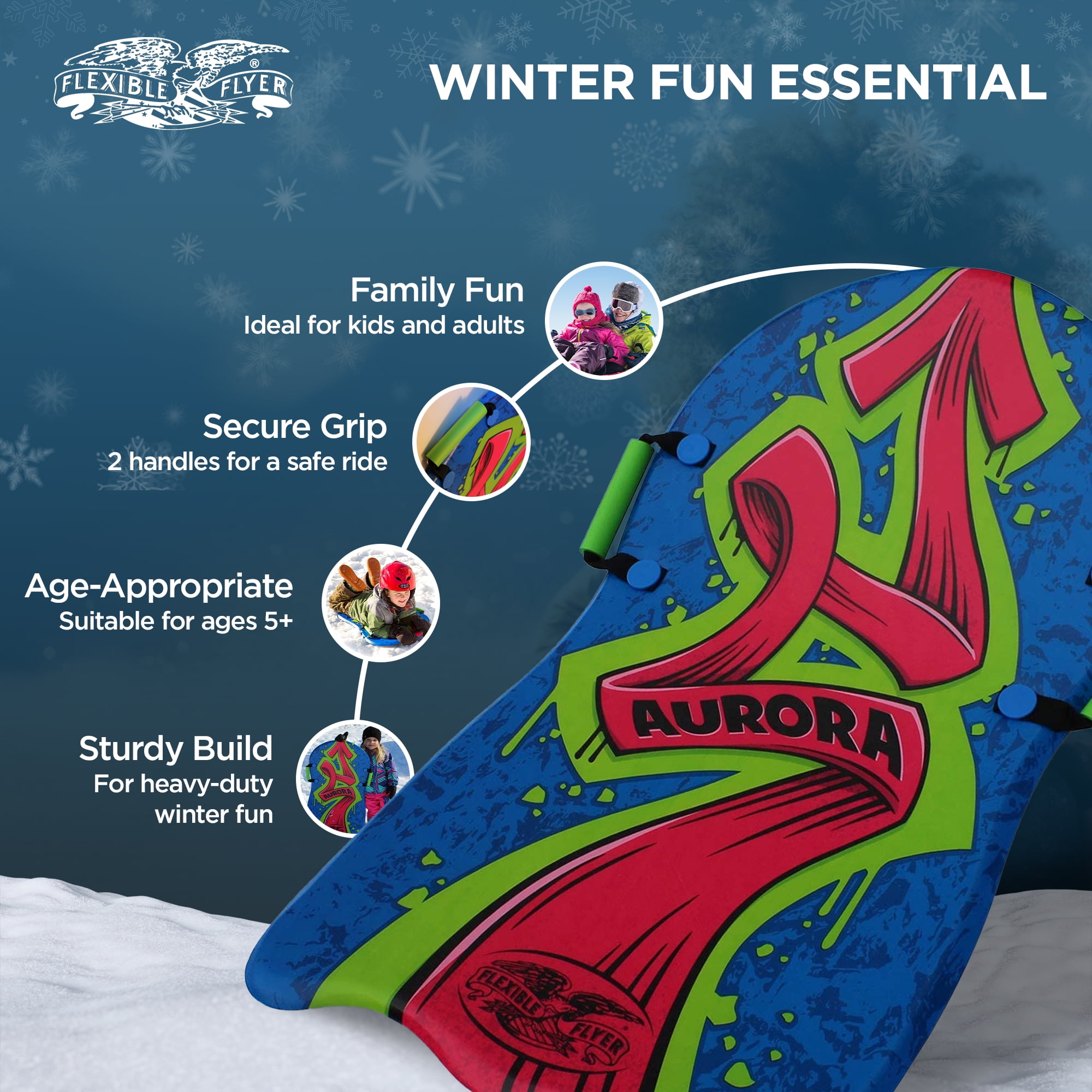 Flexible Flyer Aurora 36 1 Person Foam Slider Snow Sled for Kids & Adults