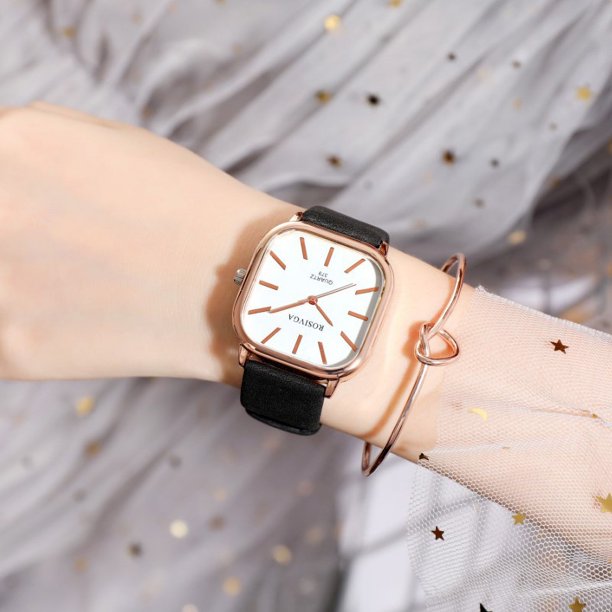 Reloj de cuarzo cuadrado sencillo con correa de reloj para estudiantes, para hombres y mujeres, estilo temperamental sencillo