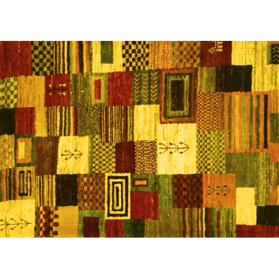 Ahgly Company Machine Washable Indoor Rectangle Abstract Yellow Contemporary Area Rugs, 6' x 9'